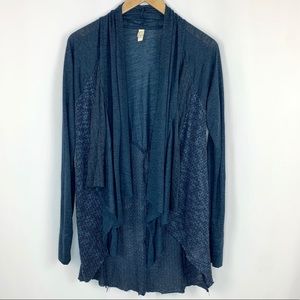 Anthro Tiny Navy DrapeMixed Knit Cardigan Open